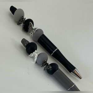 SILVERTONE PEWTERTONE GREY BLACK GOTH DARK BUTTERFLY HANDMADE INK PENS